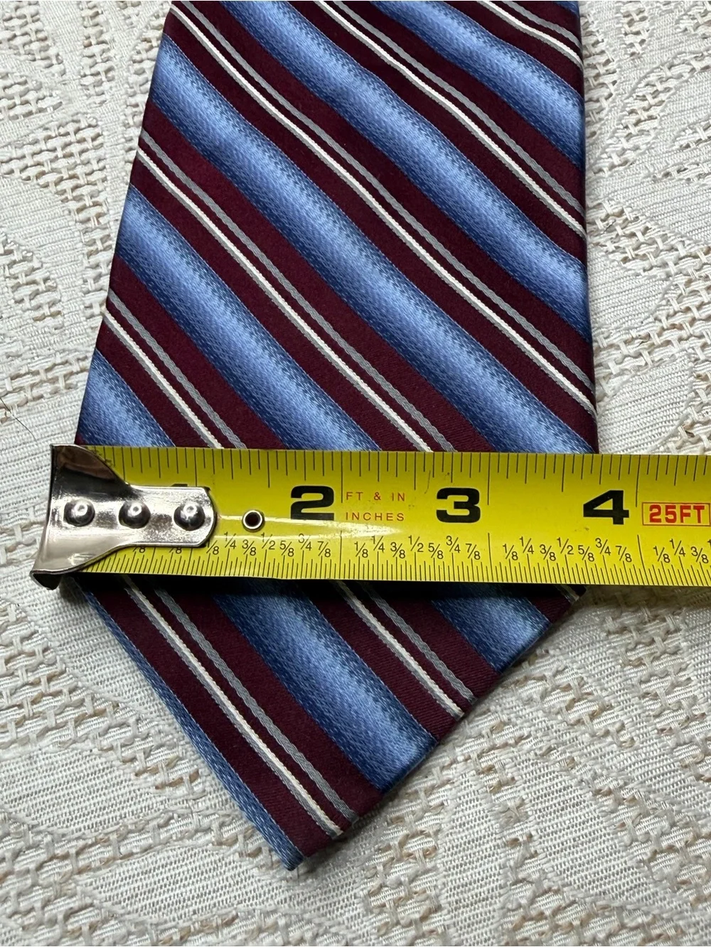 SCREENPLAY MARTIN WONG Men's Burgundy and Blue Striped Silk Tie